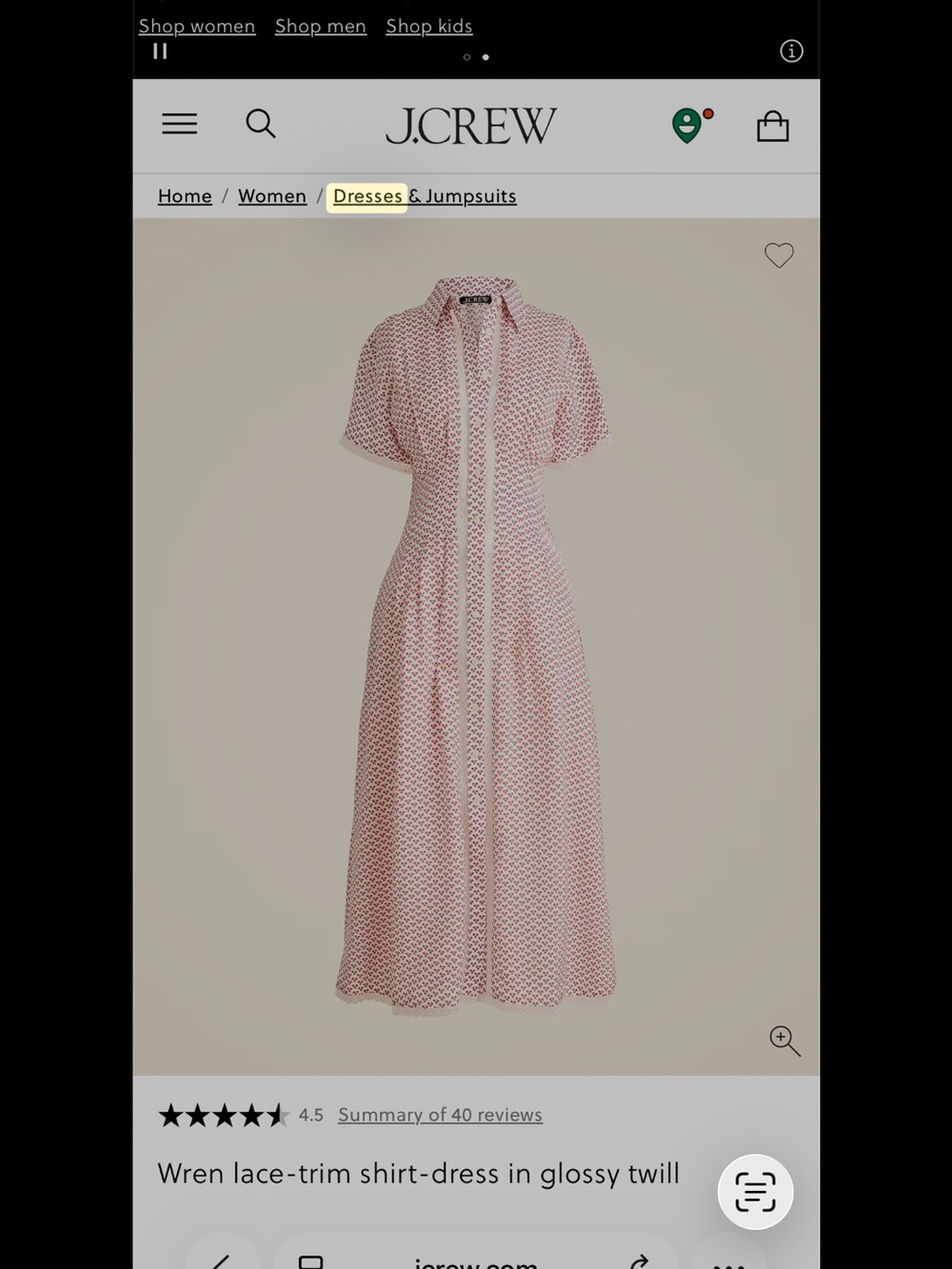 J. Crew Pink Printed Button-Front Midi Dress